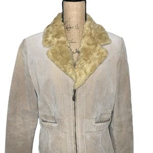 Vintage Mudd 100% Leather Tan Coat with Fur Collar Size Large